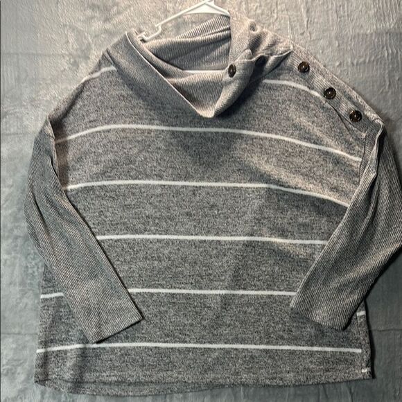 Maurices Sweaters - Maurice 24/7 Gray Striped Funnel Neck Button Detail Soft Size 1